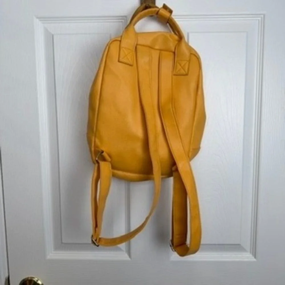 Yellow Faux Leather Small Backpack Pocket Front‎ Zip Closure Adjustable Straps